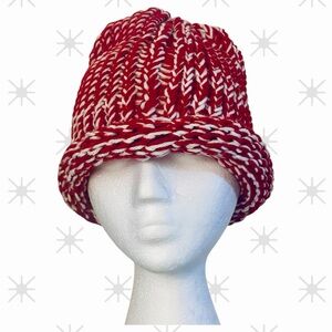 Red and White Knit Beanie